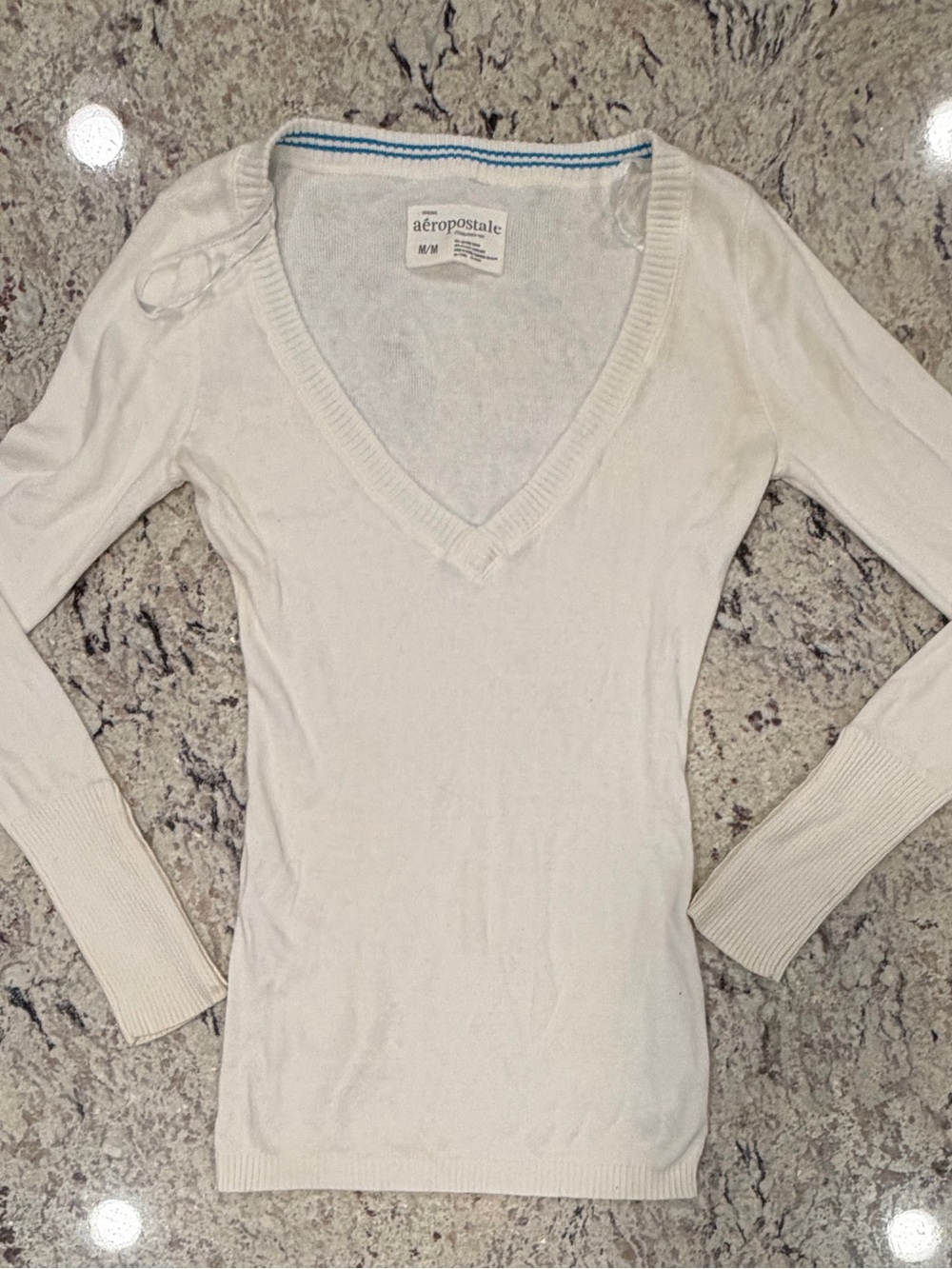 Aéropostale Cream Ivory V Neck Sweater Size Medium Preppy Y2K